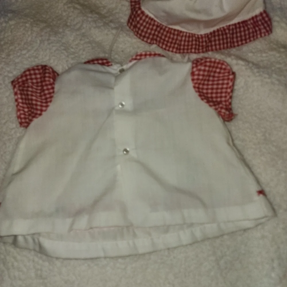 CANTON Brothers Cotton Candy baby or babydoll dress red white checkered w Bonnet